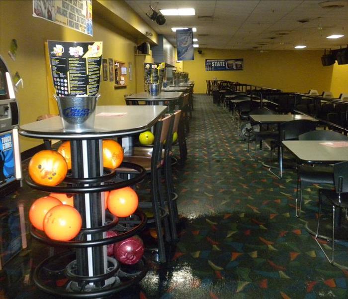 Bowling alley with water damage