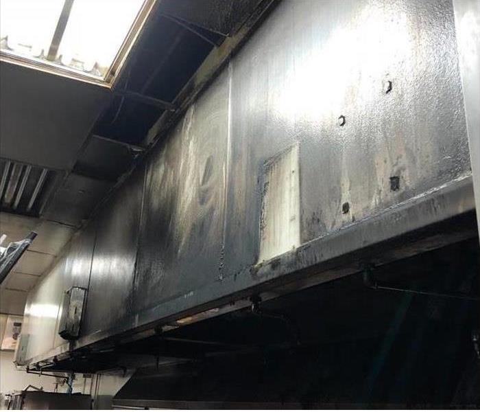 A commercial kitchen damaged by fire