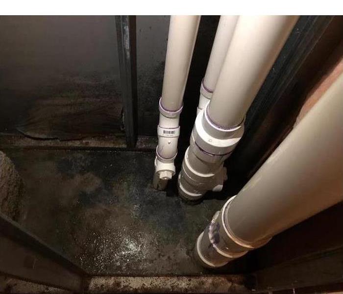 Pipes, wet floor, mold growth due to humidity